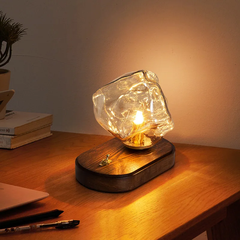 Modern Creative Lava Glass Table Lamp Stone Shade Vintage Desk Lamp Light for Living Room Study Bedroom Decor Simple Beside Lamp