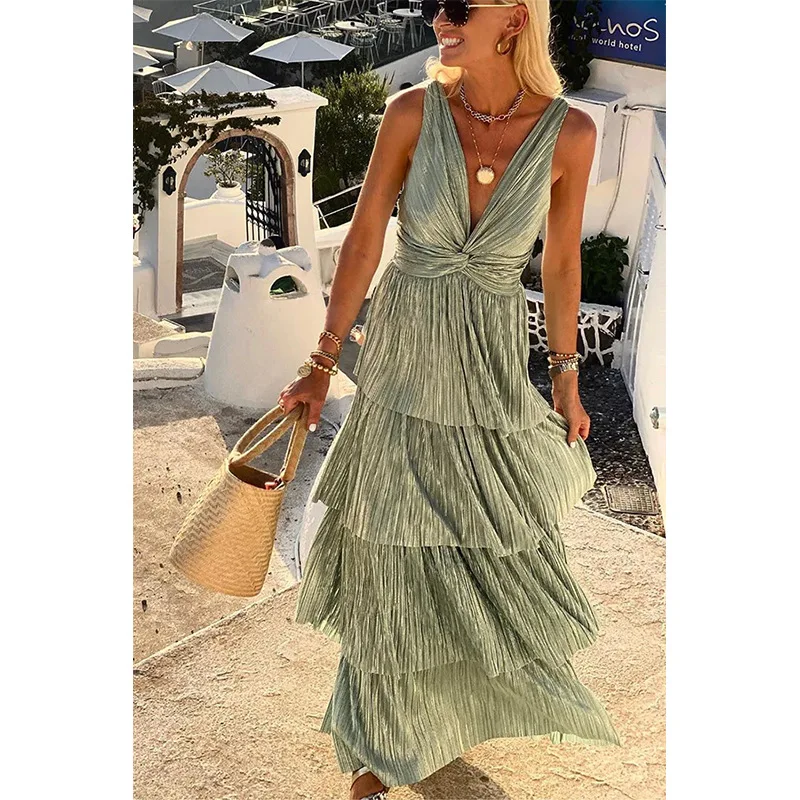 

2023 New Women's Dress Sexy Deep V Off shoulder Sling Waist Dress