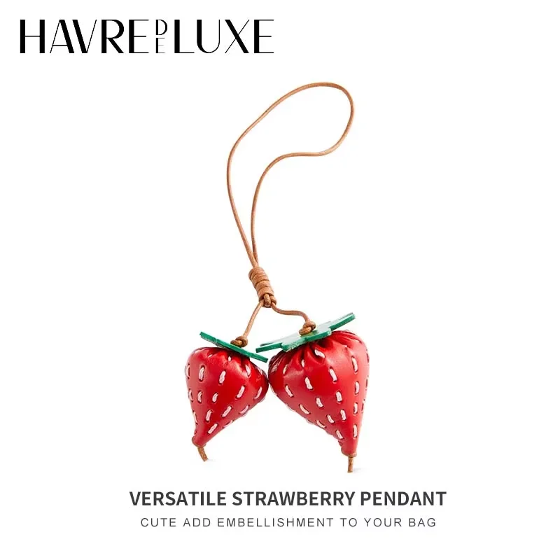 

Клубничный шарм из воловьей кожи, фонарь-гамбургер, кожаный модный брелок с хурмой, украшение, подвеска, сумка, аксессуары