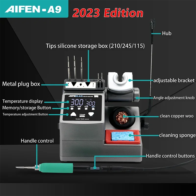 Паяльная станция AIFEN A9 с паяльником и ручкой C210C245C115 для пайки электронных плат, BGA-пайки и ремонта, бессвинцовая (art.: 3920dc899f143) - 3920dc899f143