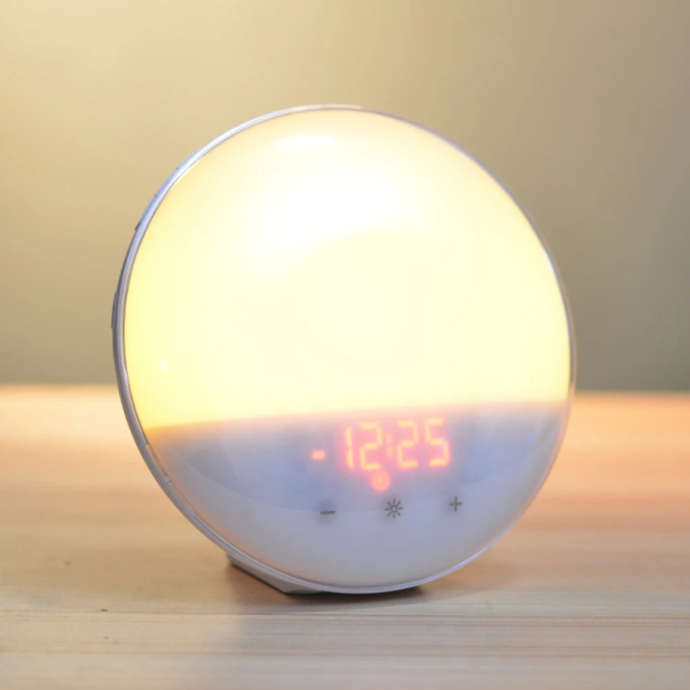 

Smart Wake Up Light Workday Alarm Clock with 7 Colors Sunrise/Sunset ED Lamp Snooze Clocks Nature Music Table Stand FM Radio