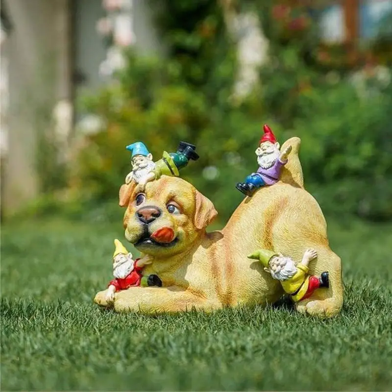 

Garden Gnomes New Dwarf Dog Garden Statue Creative Funny Animals Gnome Waterproof Garden Sculpture For Lawn Patio Backyard