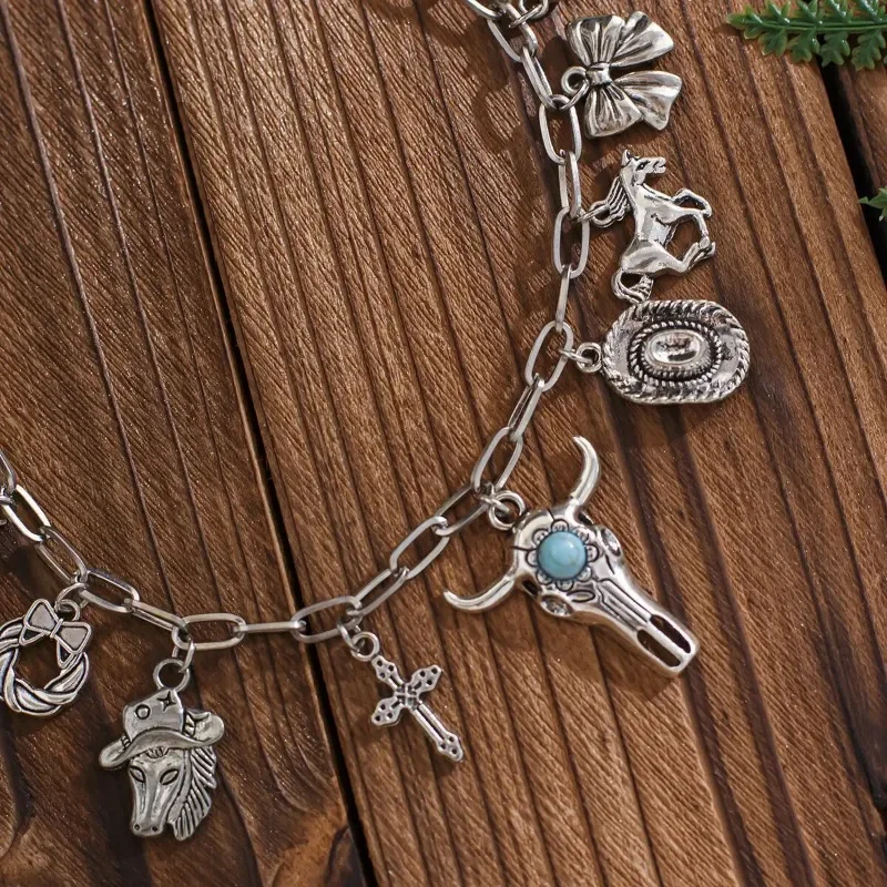 Ожерелье-чокер в стиле панк и ретро-ковбойские ботинки женская трендовая