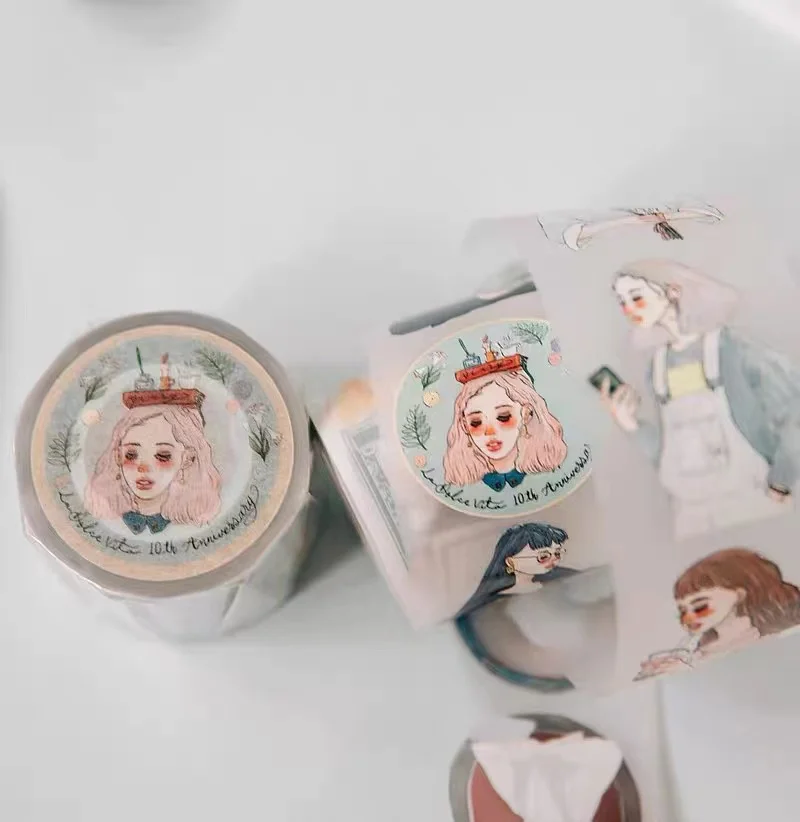 Фото Наклейка Washi PET с изображением девушки на 10-ю годовщину для изготовления открыток, «сделай сам», для скрапбукинга №2