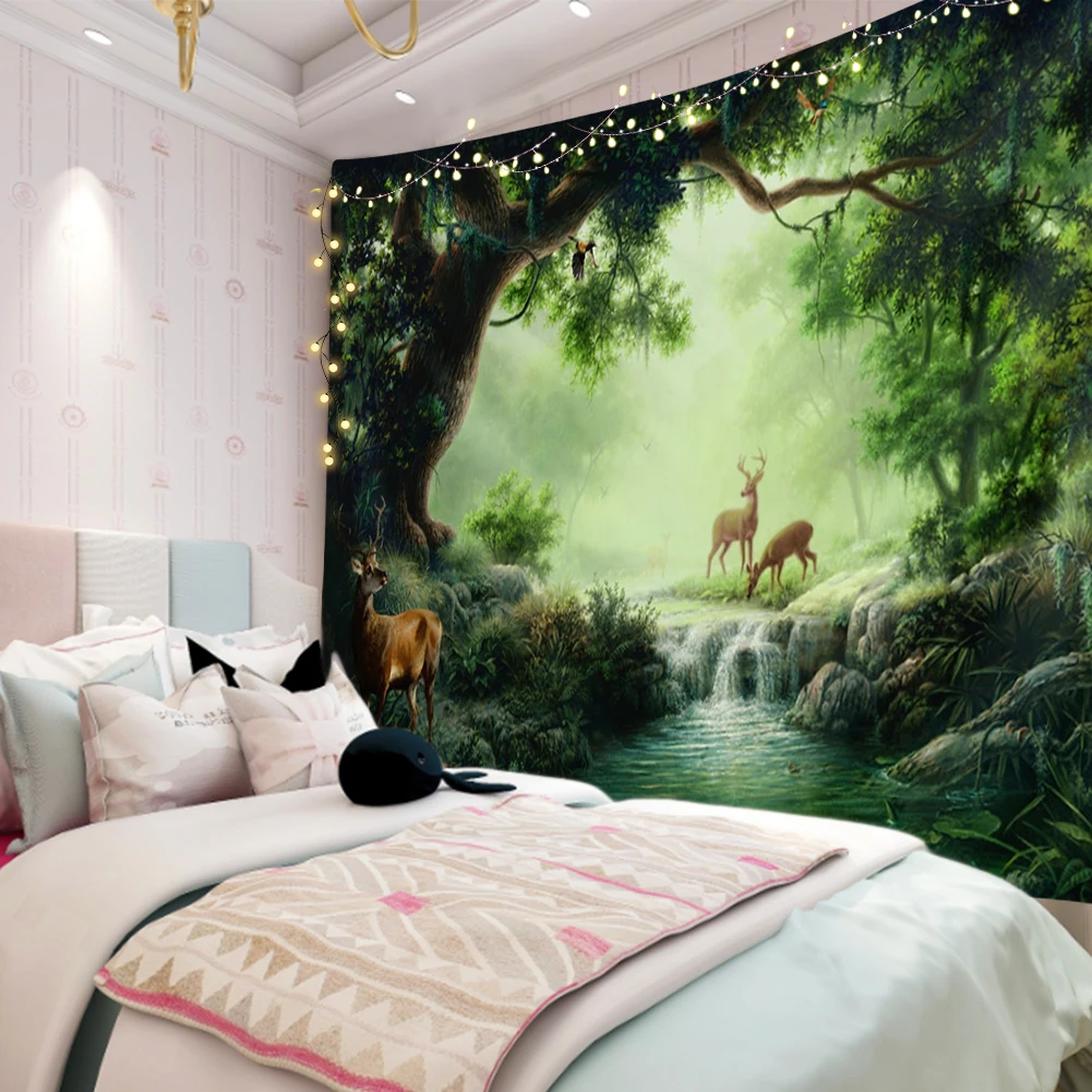 

Elk in Forest Hanging Tapestry Background Wall Art Bedspread Throw Cover Mat Fashionable Decoration Housewarming Gifts