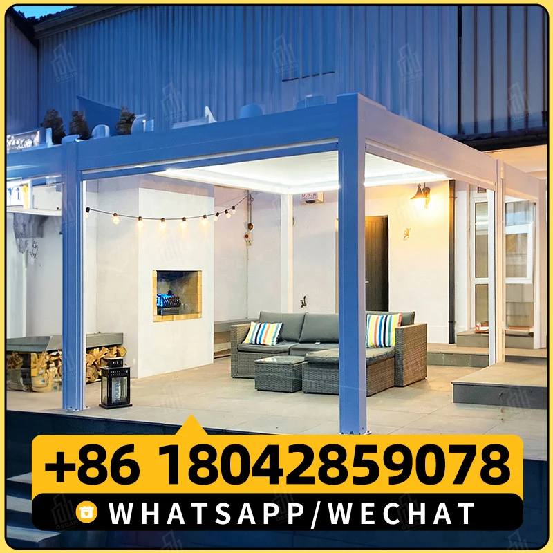 Алюминиевая выдвижная беседка на крыше уличная с электрическим управлением