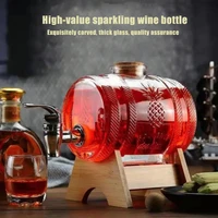 1l glass whiskey barrel wine barrel chopp growler beer bottle fruit wine aging alcohol honey storage container with base faucet