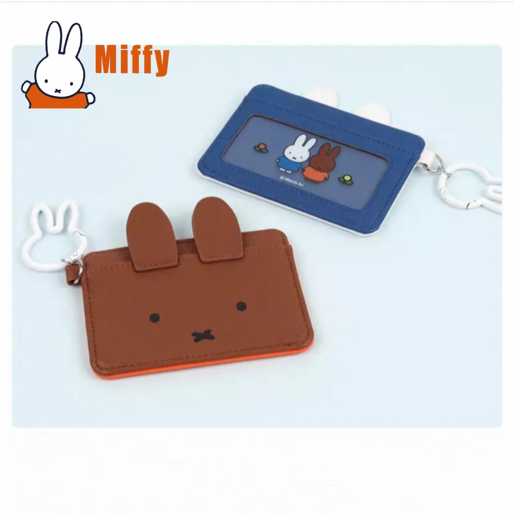 Фото Милый кожаный картхолдер Miffy с кроликом, тонкий кошелек для документов, студенческий дорожный аксессуар, брелок-органайзер, подарок для девочки №4