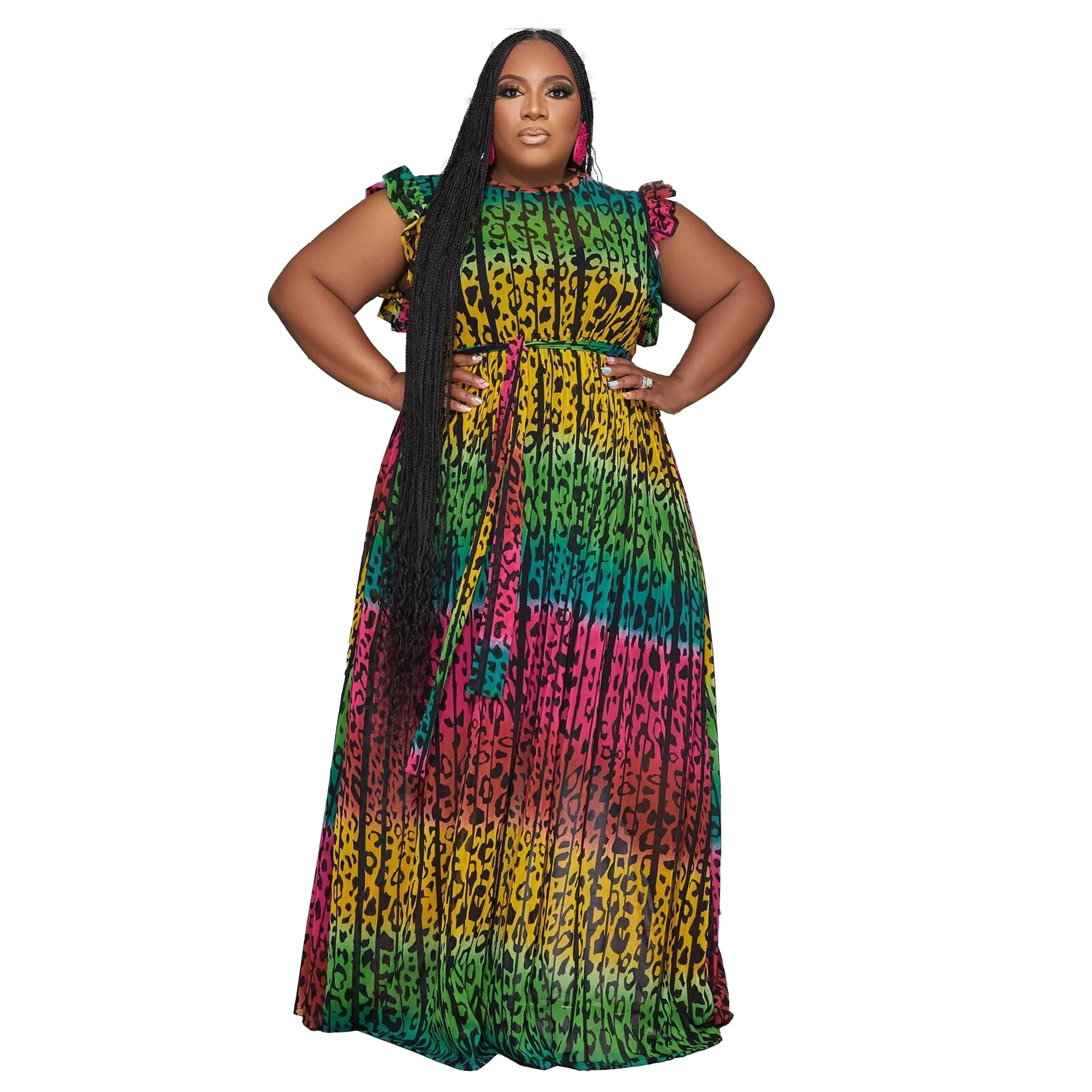 Plus Size Elegant Dresses For Chubby Women Leopard Puff Sleeve Cloth Lady Casual Luxury Robe 2023 Summer Trendy 5xl New In Dress