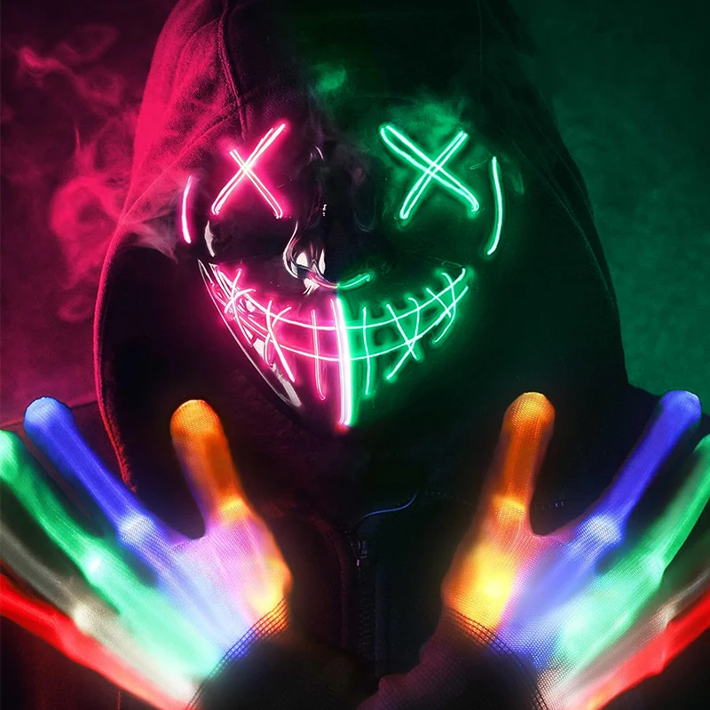 

Light Up Halloween Led Neon Masks Skeleton Gloves Sets Multicolor Glow Purge Masks With Glow Gloves For Halloween Cosplay Party