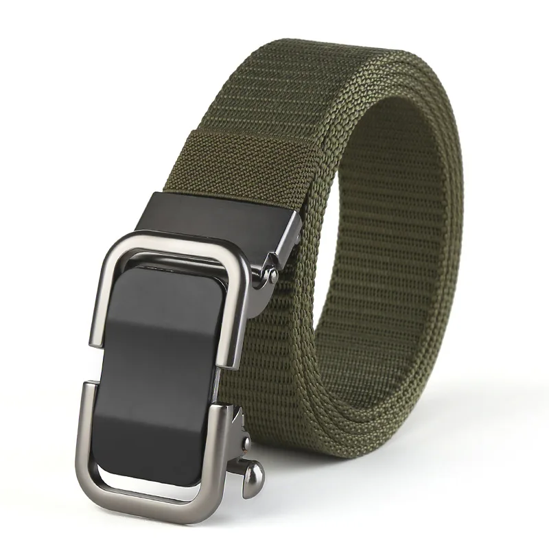 New High Quality Men's Belt Toothless Automatic Buckle Belt Nylon Canvas Young People's Leisure Trouser Belt Men's Trend