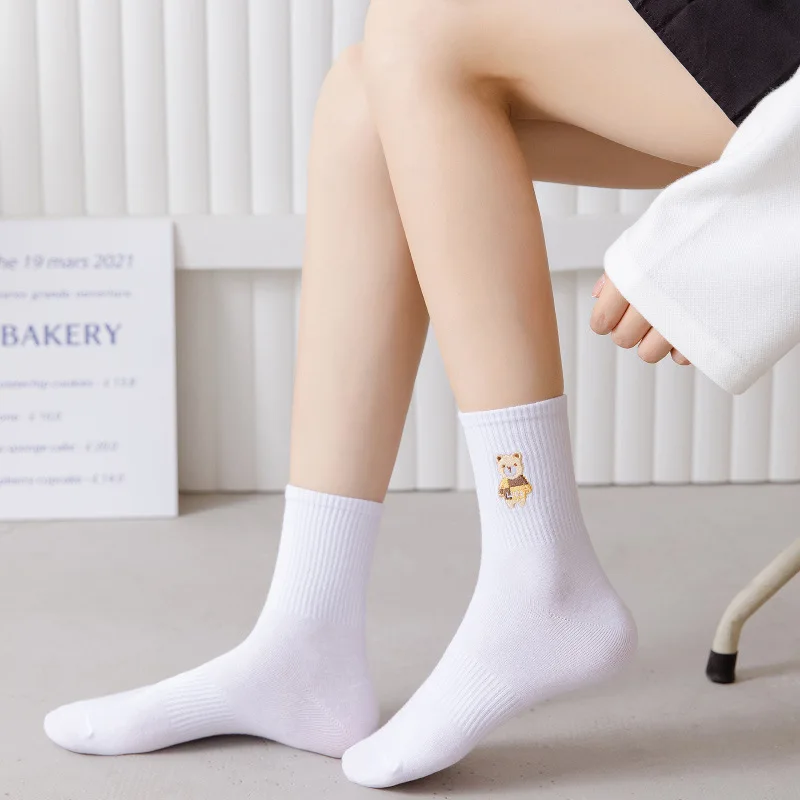 1pair Cartoon Socks Animal Print Cute White Socks Japanese Fashion Women Kawaii Calcetines Mujer Woman Socks Female Accessories