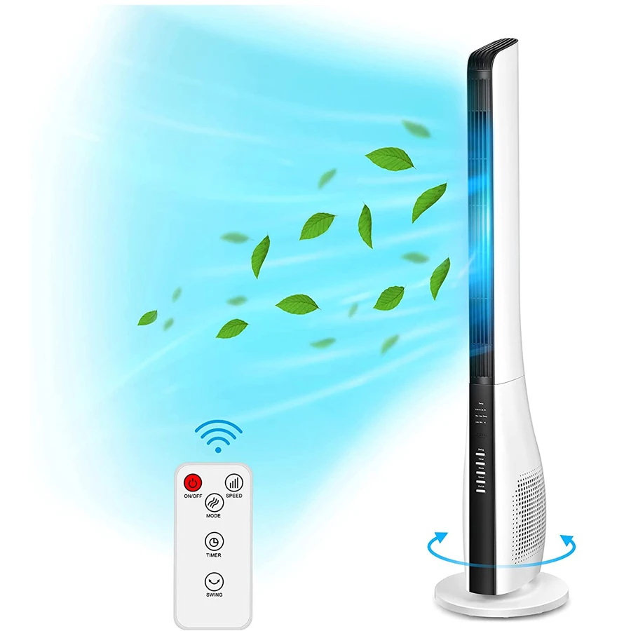 

Remote,Bladeless Tower Fan - 43 Inch Standing Electric Cooling 3 Wind Speeds & 3 Modes, 7.5H Timer, Quiet Oscillating 220V EU