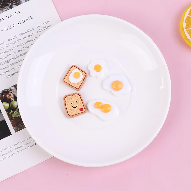 

5Pcs 1:12 Dollhouse Miniature Poached Egg Toast Model Decor DIY Phone Case Accessories