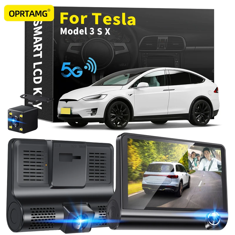 

OPRTAMG Dash Cam Car DVR 3 Cameras Lens 4.0 Inch 1080P dashcam For Tesla Model 3 S X 1994 1995 1996-2018 2019 2020 2021 2022