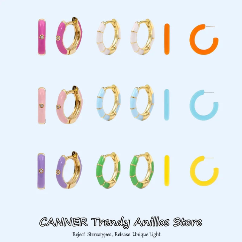 

CANNER Silver Color Hoop Earrings For Women Drip Oil Earring Hoops Luxury Small Huggies Earings Fashion Jewelry Pendientes Gifts