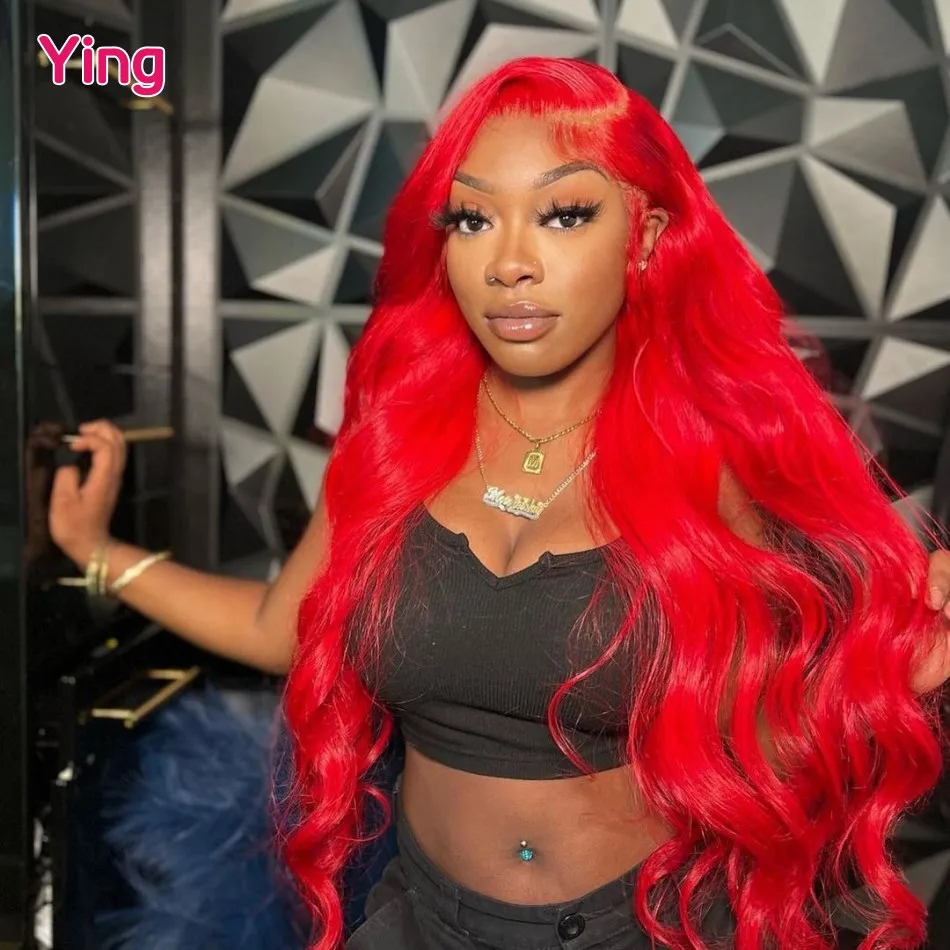 Ying Transparent Red Body Wave Human Hair Wig For Women 13X6 Lace Frontal Wigs With Body Hair 13X4 Lace Front Wigs Pre Plucked