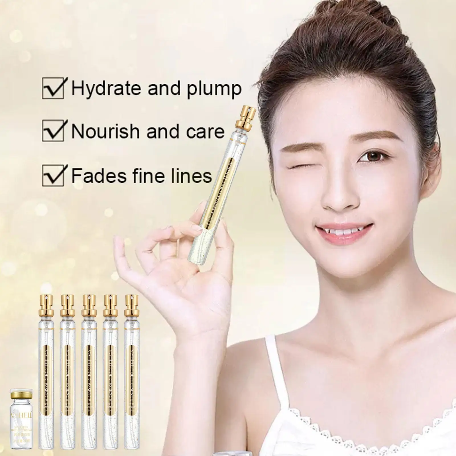 

24k Gold Face Serum Active Collagen Silk Thread Moisturizing Smoothing Hyaluronic Firming Skin Anti-aging Care Essen M3m9