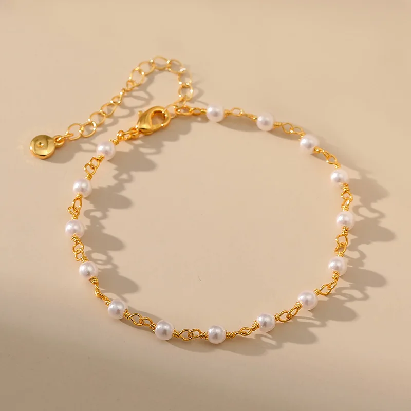 

Pretty White Pearl Anklets for Women 18K Gold Plated Metal Chain Beads Pendant Bag Plush Toys Accessories Lady Anklet Jewelry