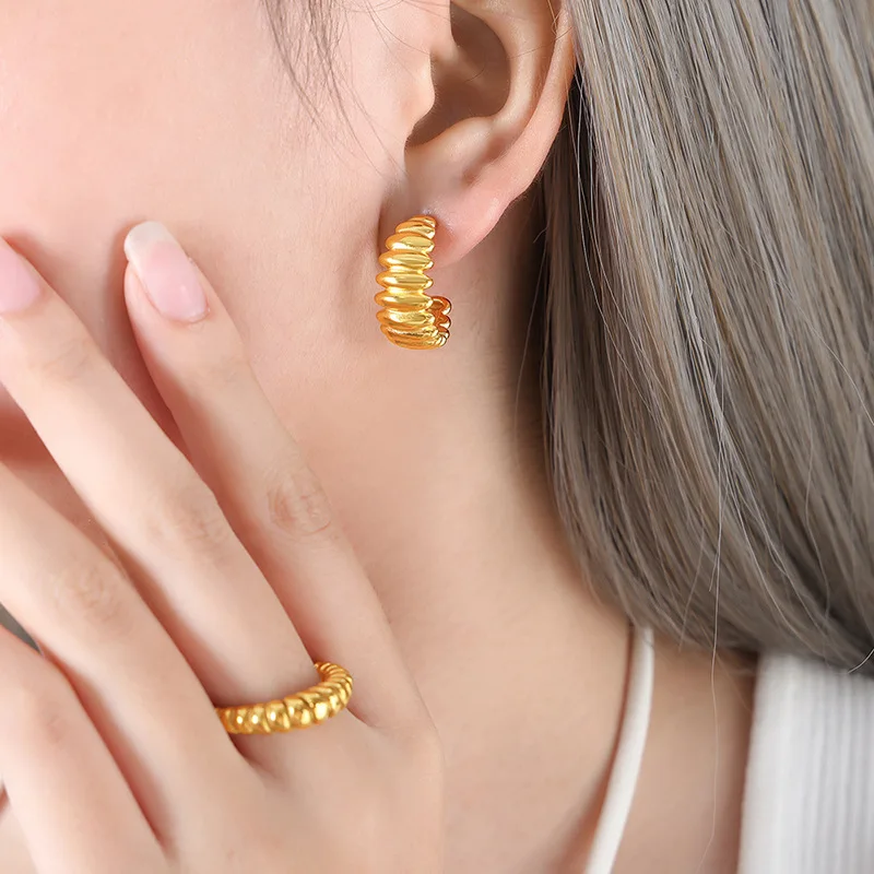 LESIEM летние стильные позолоченные серьги-гвоздики для женщин C-образные