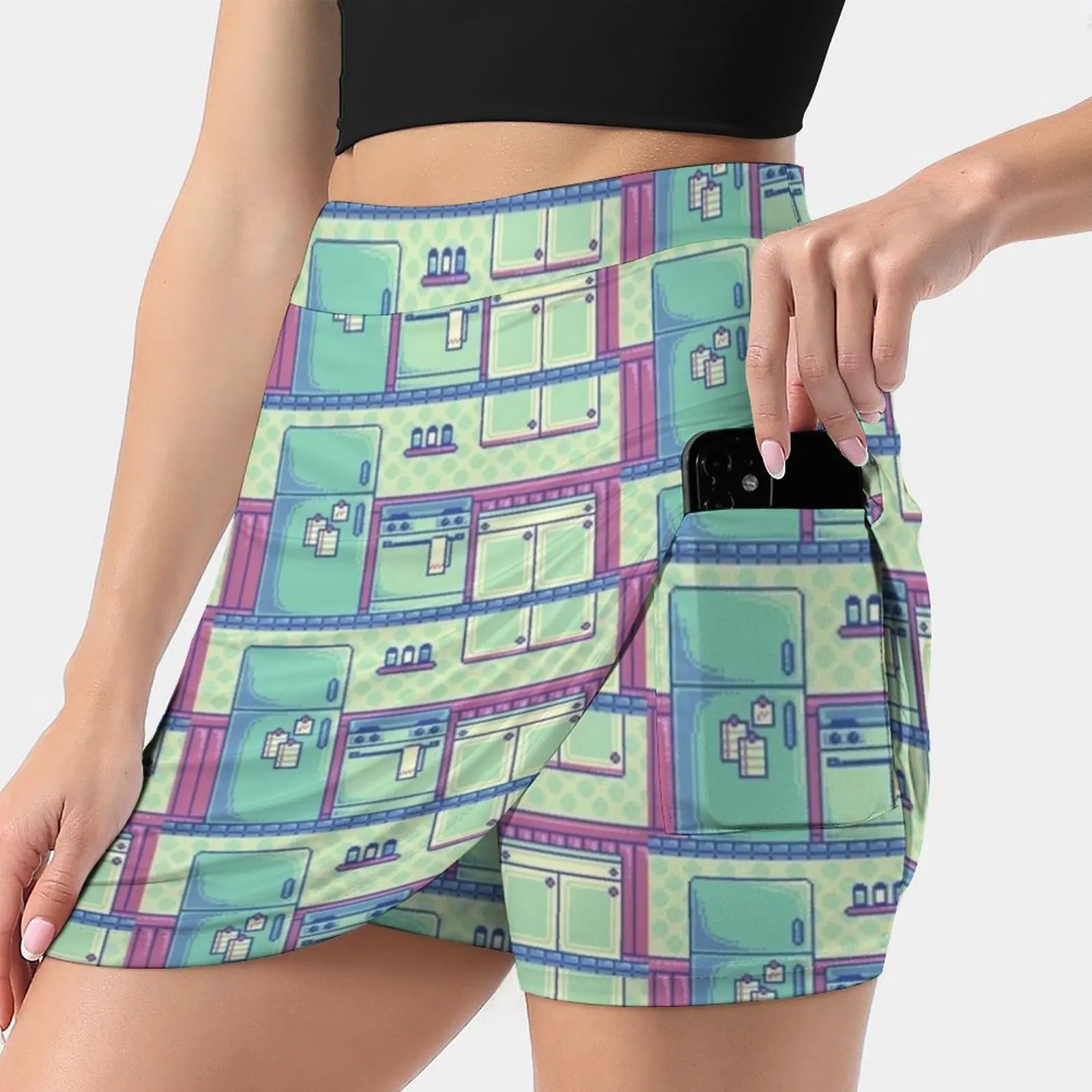 

Kitchen ( Pixel ) Women's skirt With Hide Pocket Tennis Skirt Golf Skirts Badminton Skirts Running skirts Pixel Kitchen Fridge