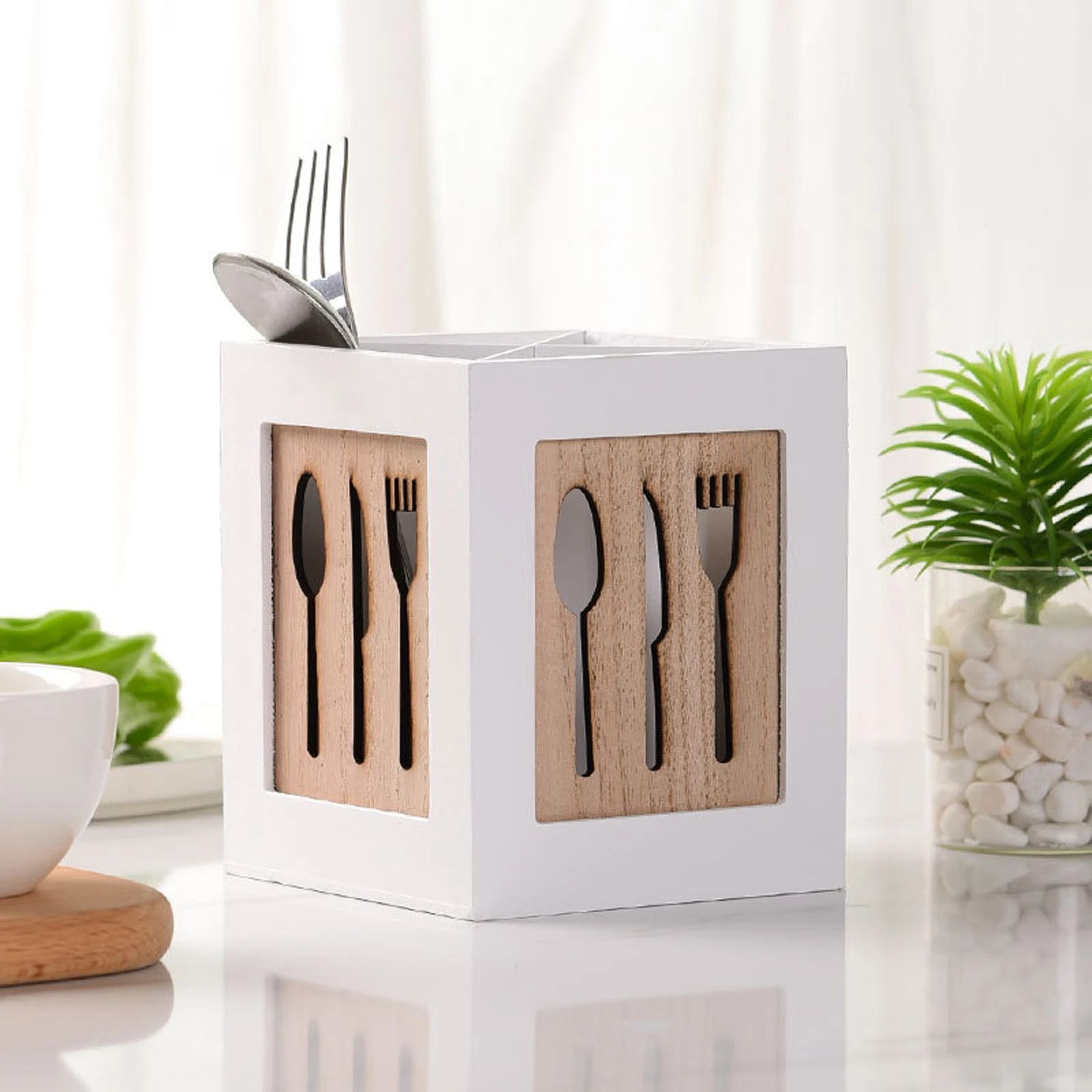 

Tableware Storage Utensil Organizer Layered Look Nice Sturdy To Use Bamboo Kitchen Supply Chopsticks Cutlery Basket
