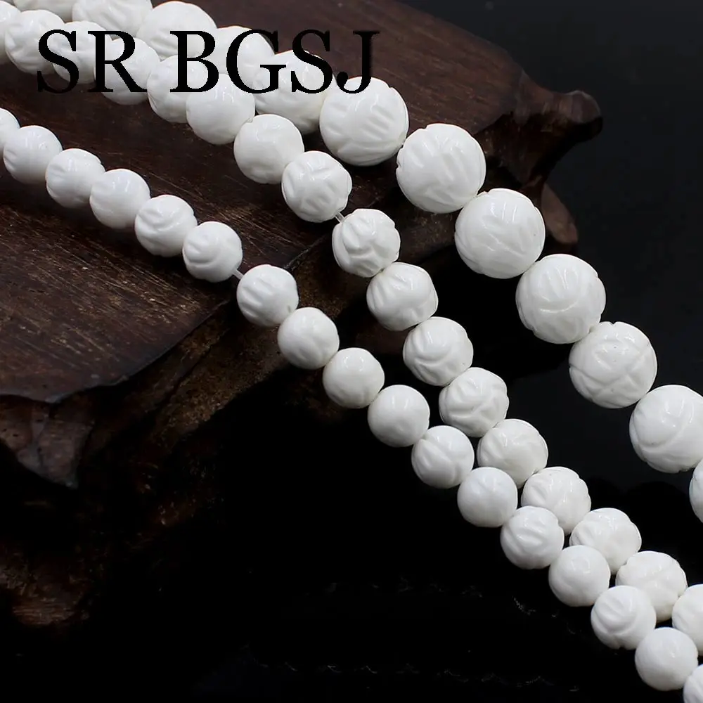 

6 8 10 12mm Wholesale Lotus Carved Natural White Shell Round Loose Spacer Beads for Jewelry Making DIY 15"