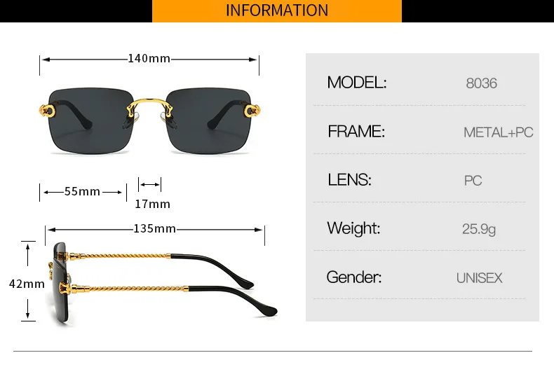 2023 Carter Fashion Unique Semi-Rimless Square Style Gradient Sunglasses  Vintage Classic Brand Design Sun Glasses 8036 images - 6