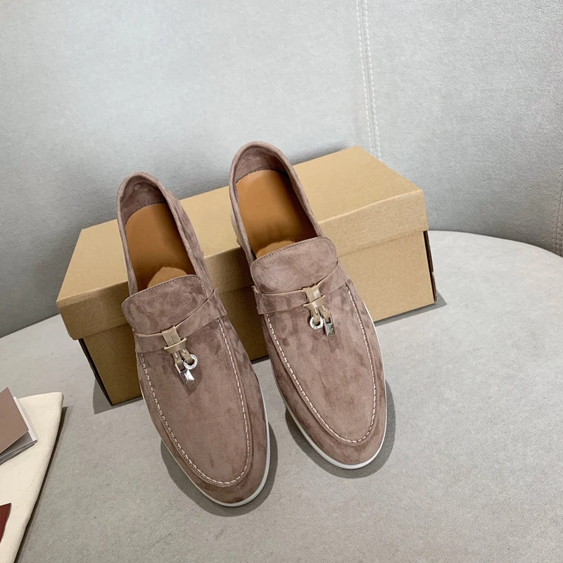 

Shallow camel Loafers Shoes for Men Suede Leather Flat Designer Luxury Casual Fashion LP Brand LORO Comfortable Walking Shoes