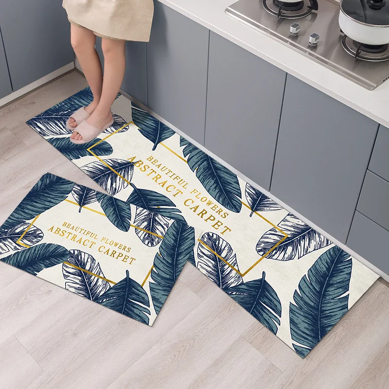 Нескользящий кухонный коврик в скандинавском стиле с тропическими растениями