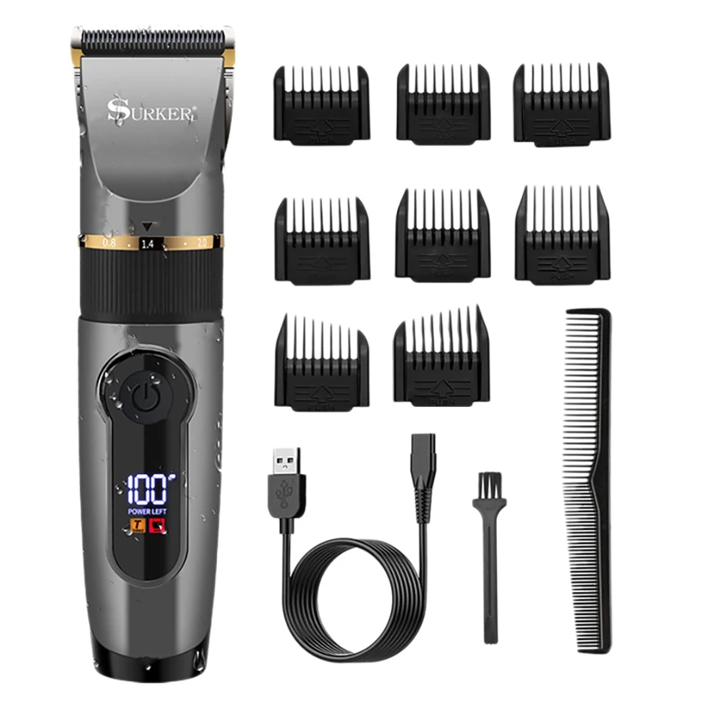 

SURKER Electric Hair Clipper Ceramic Professional Fine Adjustable Hair Trimmer Low Noise Hair Cutting Machine Razor