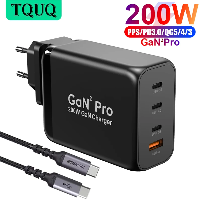 200w wall charger gan tech 100w usb c pd3 0 pps and 60w usb a qc4 0 fast charging for macbook lenovo samsung s20 note 10 phone free global shipping