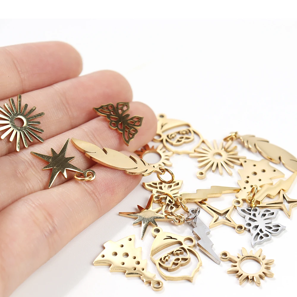 

5Pcs Stainless Steel Mirror Polished Mix Feather Star Butterfly Charms DIY Jewelry Making Supplies Wholesale