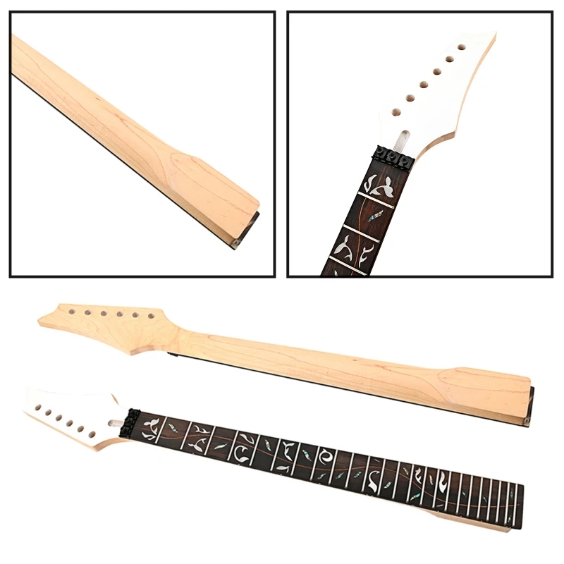 

24 frets Electric Guitar Neck with Vines Inlays Unfinished Guitar Neck Rosewoods Fingerboard DIY Guitar Repair Accessory 24BD