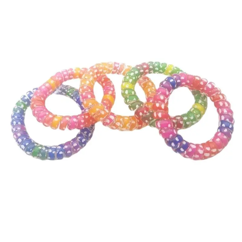 

Wholesale 10Pcs Size 5CM Print Heart Wire Telephone Hair Band Women Fashion Elastic Headwear Accessories