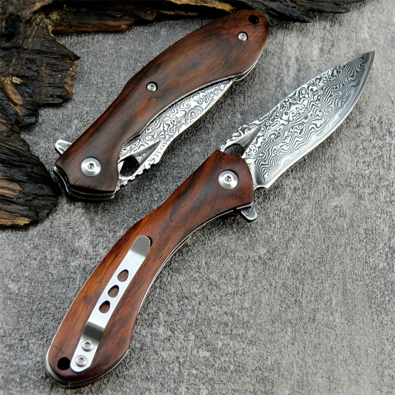 Карманный складной нож Eafengrow sitive ST231 клинок из дамасской стали + VG10 с деревянной