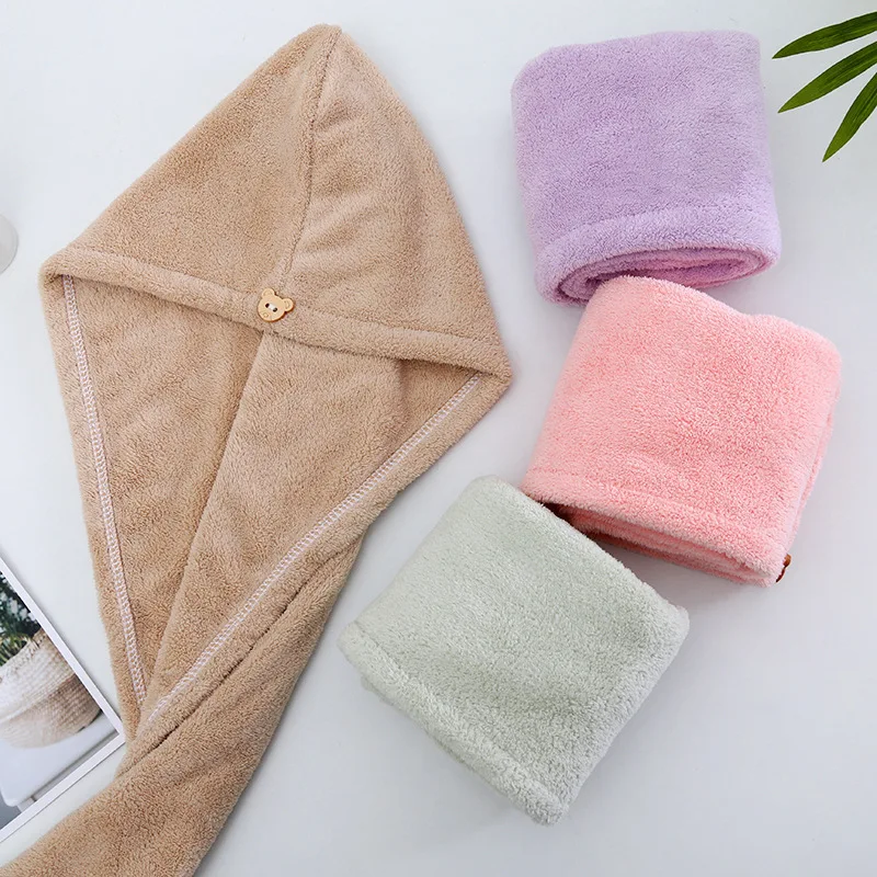 

Towel Bath Hat Dry Hair Hat Women's Double-layer Thickened Water-absorbing Quick-dry Wrap Headscarf Long Hair Dry Hair Towel
