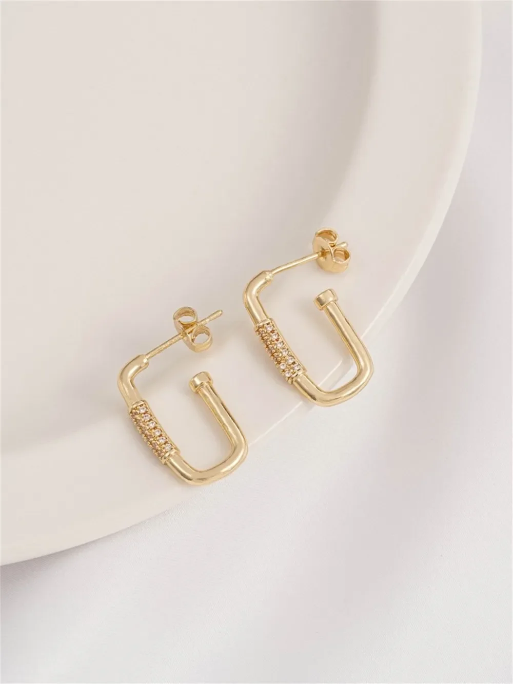 14-каратное золото микроинкрустированные цирконом U-образные серьги серебро 925