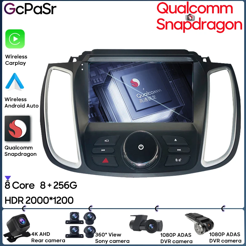 

Автомобильный радиоприемник Qualcomm Android 13 для Ford Kuga 2 Escape 3 2012 - 2019 навигация GPS стерео 360 камера BT 5G Wifi видео No 2din DVD