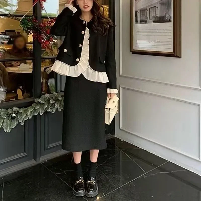 Элегантная черная куртка во французском стиле для женщин чувственный дизайн