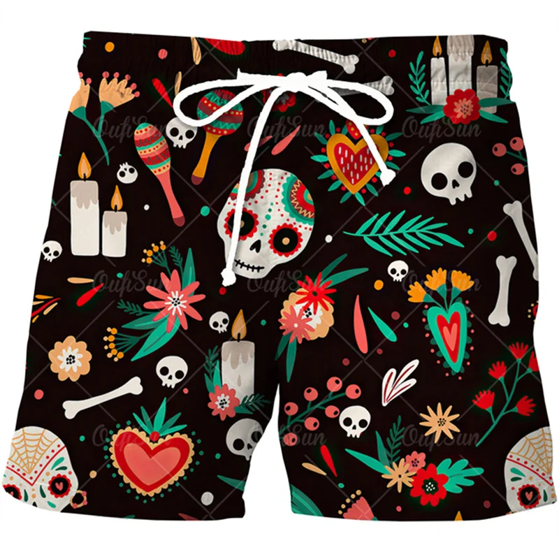 

Men 3D Printed Swimming Shorts, Skull Flower Shorts, Hawaiian Beach Shorts, Quick Drying, Leisure, Vacation, Summer 2022