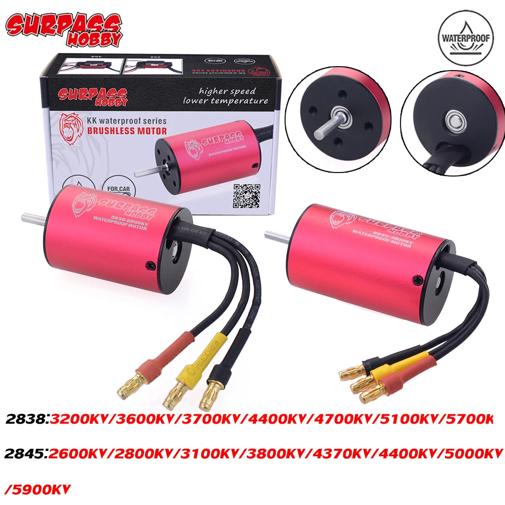 Водонепроницаемый бесщеточный двигатель SURPASS HOBBY 2838 2845 3,175 kv-5900kv 4 полюса 12 слотов 1/12 мм вал для 1/14 1/16 гоночного автомобиля на радиоуправлении