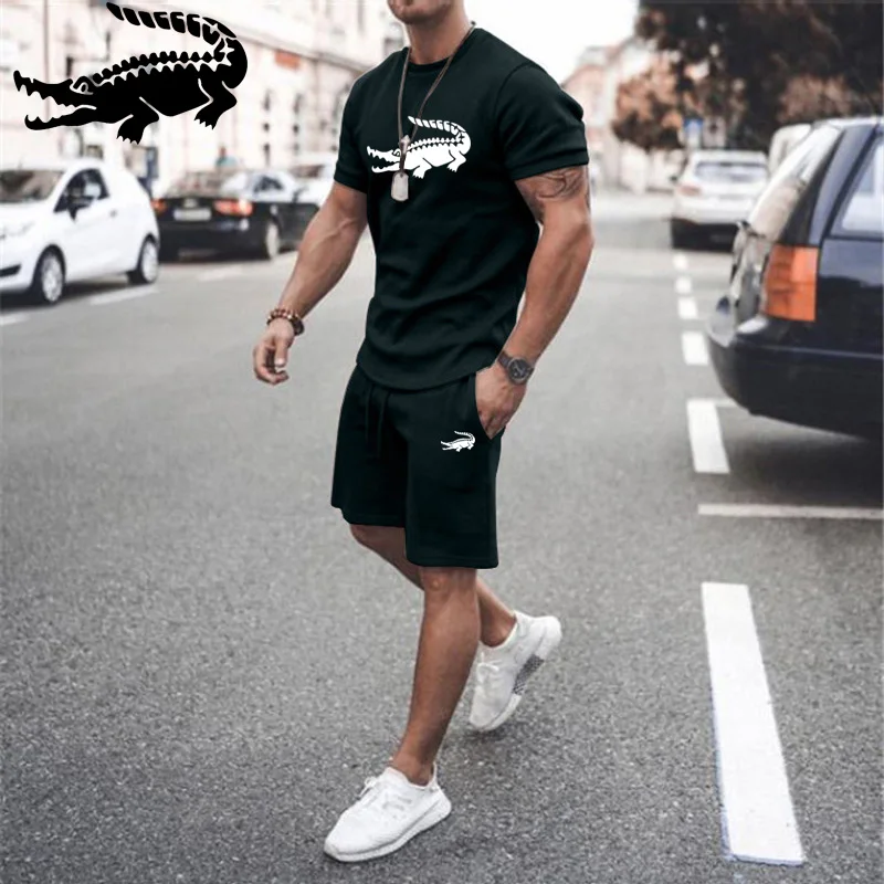 

2022 New Men's T-shirt + Sports Shorts Set Summer Breathable Casual T-shirt Running Set Fashion Harajuku Printed Male Sport Suit