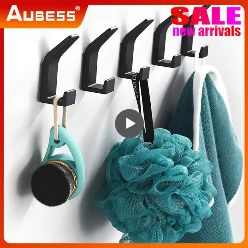 Racks Wall Mounted Towel Hook Double Hook No Drilling Clothes Coat Hook Kitchen Accessories White