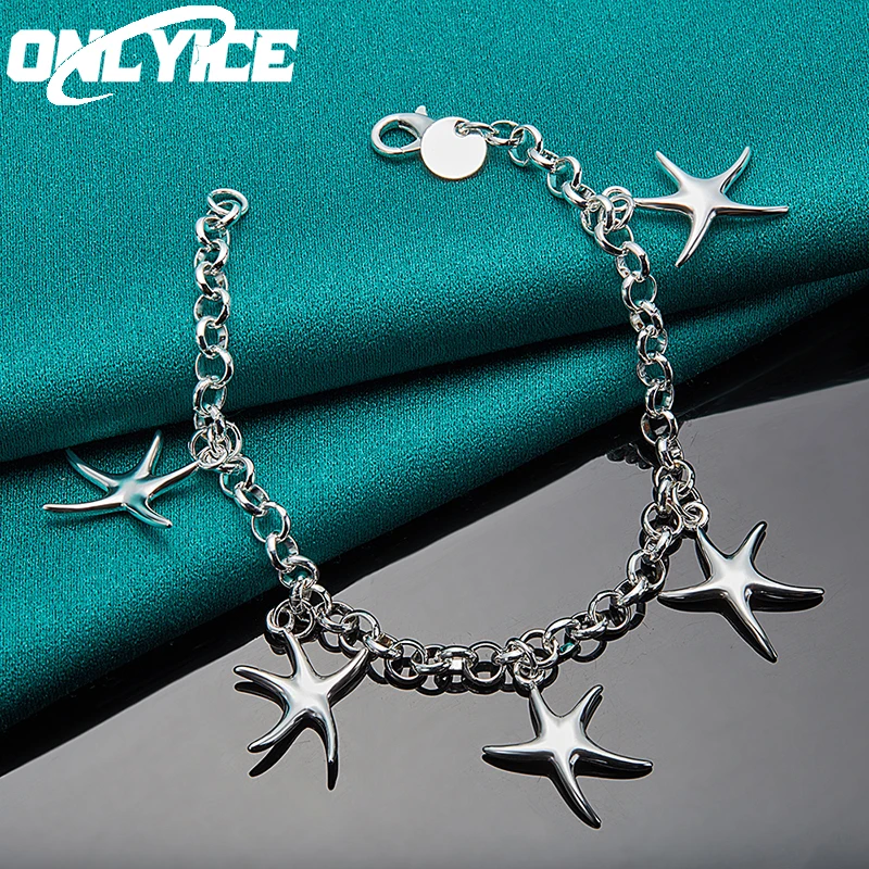 

925 Sterling Silver Starfish Pendant Bracelet Chain For Women Charm Engagement Wedding Engagement Fashion Party Jewelry