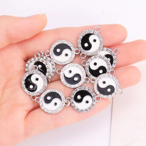Ожерелье с шармами Инь-Ян тайчи из сплава циркона золотистого и серебристого цвета, коннектор для изготовления ювелирных изделий, браслет «сделай сам», подвеска, аксессуар, 10 шт.