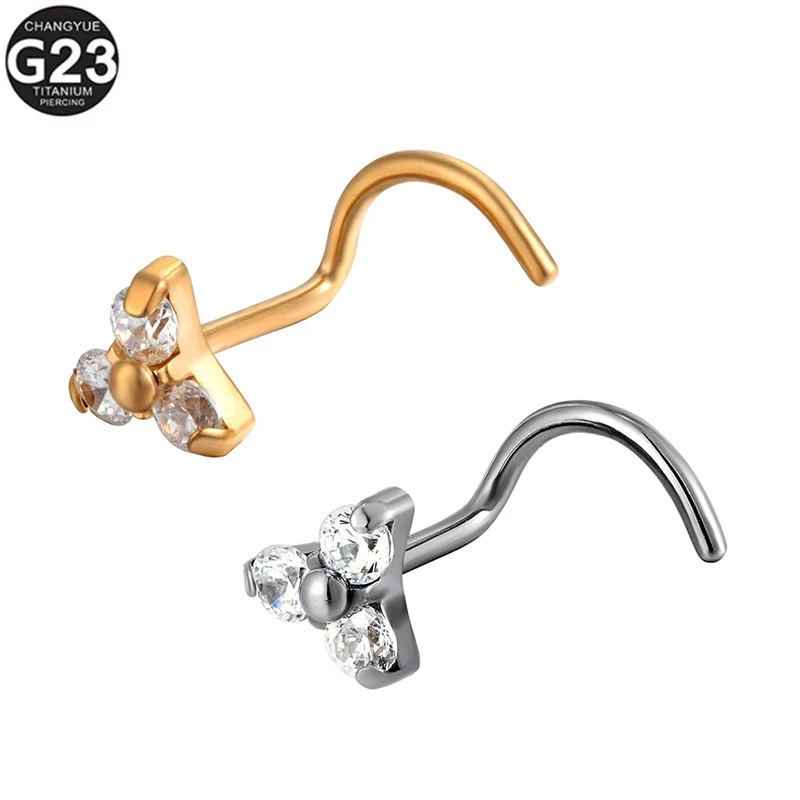 

G23 Titanium Nose Ring Triangular Zircon Nasal Perforation Nose Studs Arched Cartilage Earrings Ear Stud Body Piercing Jewelry