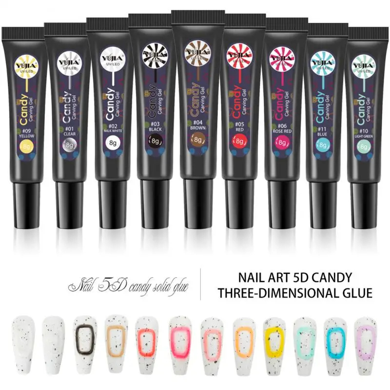 

5D Stereoscopic Colorful Nail Gel Soak Off UV LED 12 Colors Nail Painting 3D Sculpture Transparent Candy Color Soft Solid Gel 8g