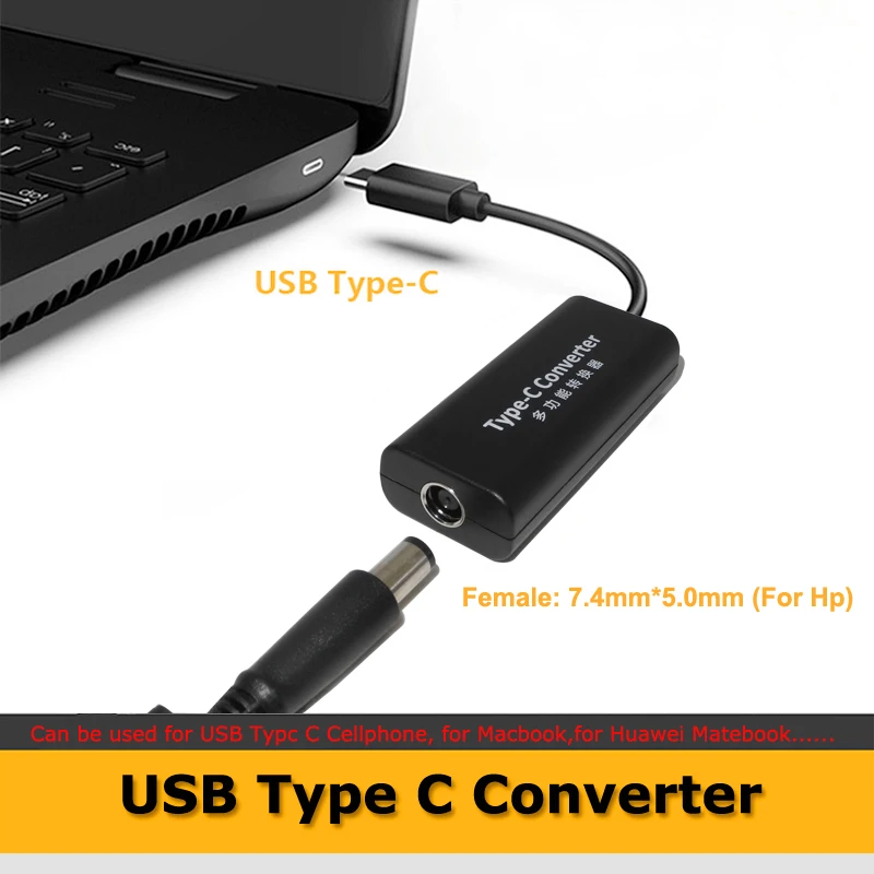 

Laptop Dc Power Adapter Connector Charger Converter For Macbook Hp Asus 7.4*5.0mm Female to USB Type C Male Plug Converter