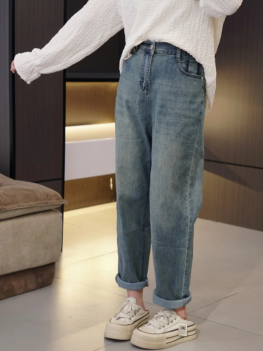 Женская одежда больших размеров брюки для папы контрастного цвета с карманами